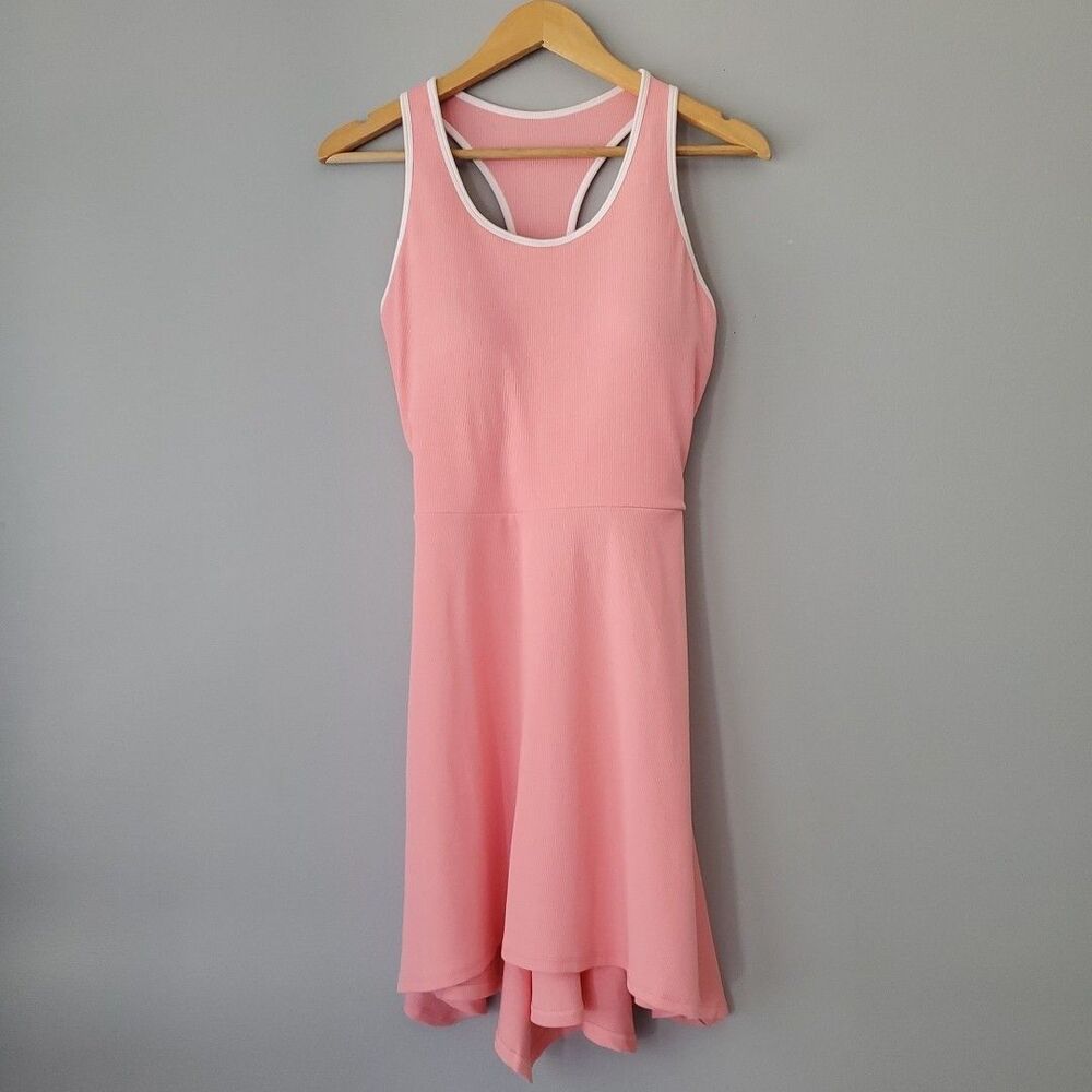 OQQ Pink White Halter Activewear Mini Swing Dress T Back Womens Large